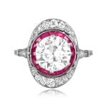 2.19 carat center old European cut with ruby and diamond double halo Dunbar Ring 15940
