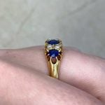 Prong-Set Sapphire Alternating with Diamonds Ring Side Finger f4 15943