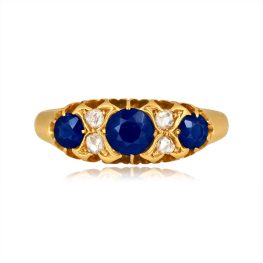 three-stone sapphire ring with diamond details victorian era Brittons Ring 15943