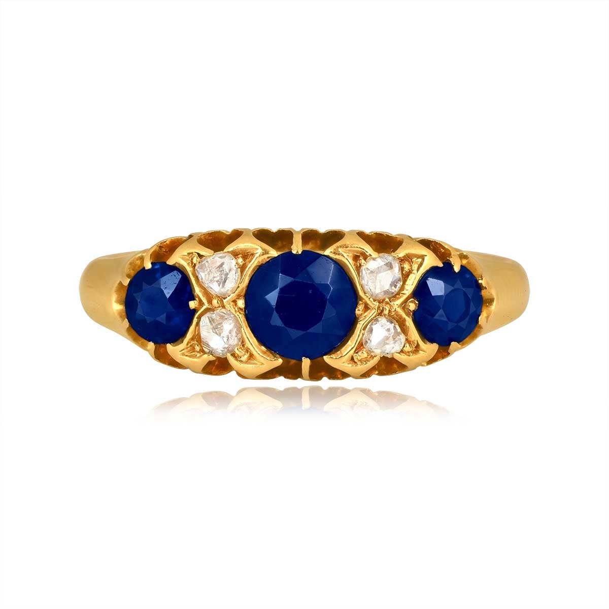 Stacked from 27 images. Method=C (S=1) three-stone sapphire ring with diamond details victorian era Brittons Ring 15943
