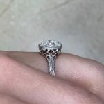 diamond cluster center set in oval bezel Side Finger View 15947