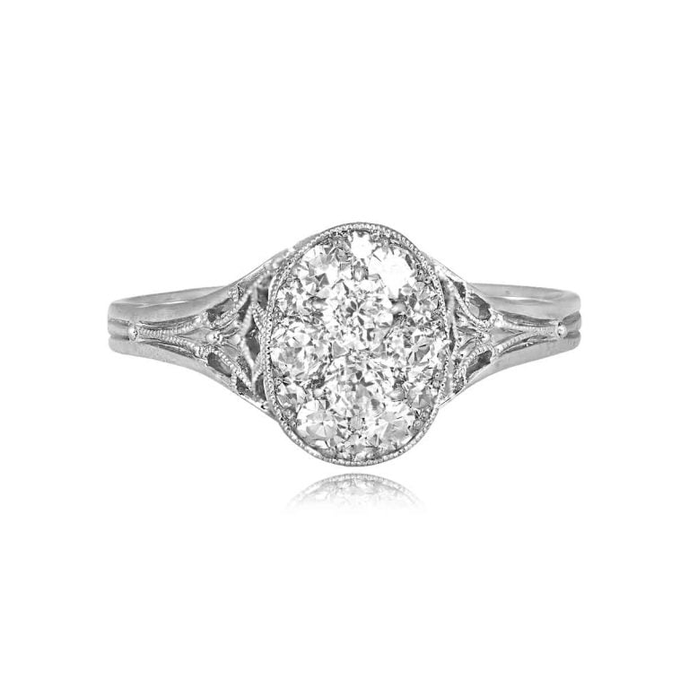 Center Oval Diamond Cluster Platinum Scotia Ring