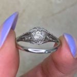 Diamond in Round Bezel on Platinum Back View Okatie Ring f6 15948