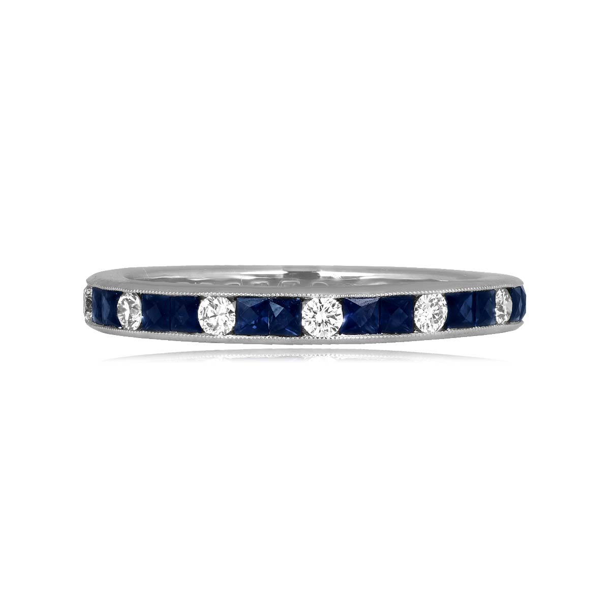 Stacked from 25 images. Method=C (S=1) French cut sapphire and round diamond eternity style band Varina Band 15953