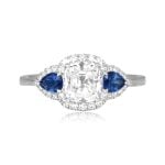 1.01ct cushion cut diamond platinum three-stone Levant Ring 16078 TV