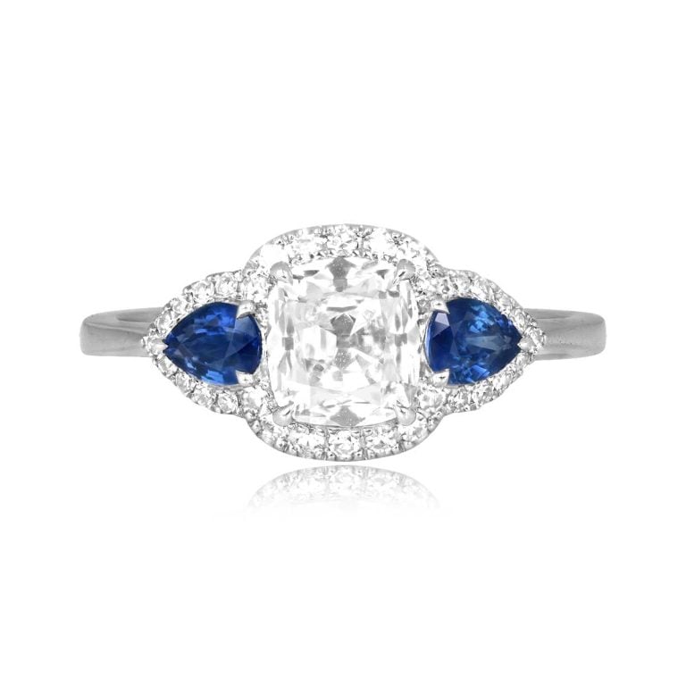GIA 1.01ct Cushion Diamond and Sapphire Levant Ring