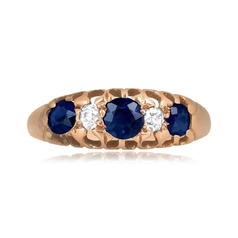 Victorian English Three-Stone Sapphire Brittons Ring, Circa 1880