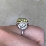 cushion cut fancy yellow diamond with diamond halo Side Finger EVER101 f4