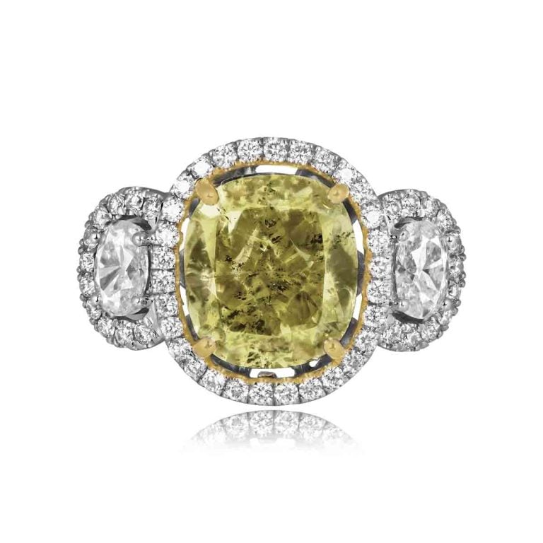 GIA 4.01ct Fancy Yellow Diamond Halo Dunavant Ring