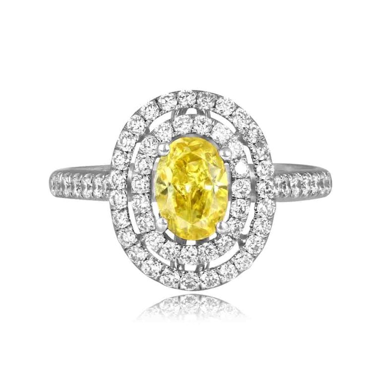 GIA 1.00ct Fancy Yellow Oval Cut Diamond Earleville Ring