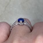 Sapphire Center With Engravings on Platinum Shank Basket f3 HER134