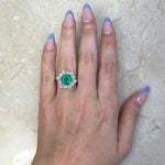 Emerald Center With Floral Diamond Halo Hand Picture f1 ROC102