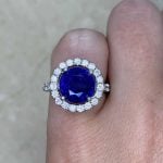 Ceylon Heated 5.07 carat Sapphire with Diamond Halo Ring f2 ROC103