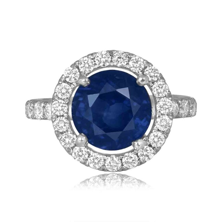 5.07ct Ceylon Sapphire and Diamond Halo Govan Ring