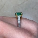 Side Finger View Prong-Set Emerald and Diamond Ring f4 ROC104