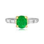 1.29 carat center oval cut emerald stone with diamonds on shoulders Moselle Ring ROC104
