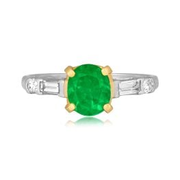 1.29 carat center oval cut emerald stone with diamonds on shoulders Moselle Ring ROC104