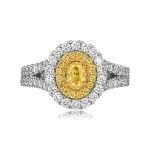 center oval cut yellow diamond with a double halo and split should Lerose Ring ROM01