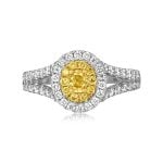 center 0.24 carat oval cut yellow diamond with white and yellow diamond double halo Altha Ring ROM26