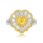 0.90 carat yellow heart shape diamond with three diamond halos Gretna Ring ROM31