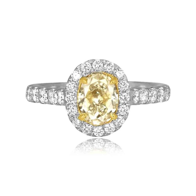 1.15ct Oval Cut Yellow Diamond Halo Rondo Ring