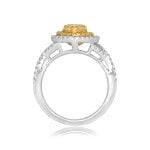 Heart Shaped Yellow Diamond Double Halo diamonds along shoulder Tallega Ring ROM68