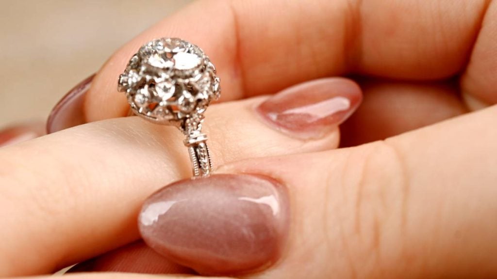 White Gold Engagement Ring on Finger