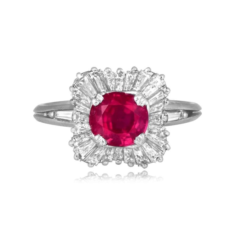 Vintage 1.45ct Burma Red Ruby Ballerina Mohnton Ring, Circa 1970