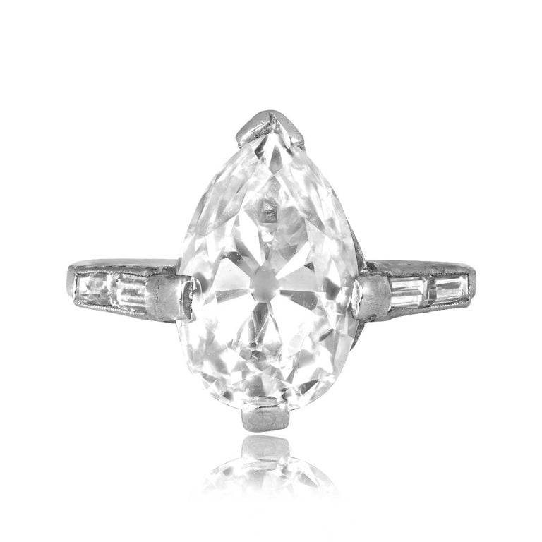 Art Deco GIA 4.06ct Pear Diamond Perkasie Ring, Circa 1925