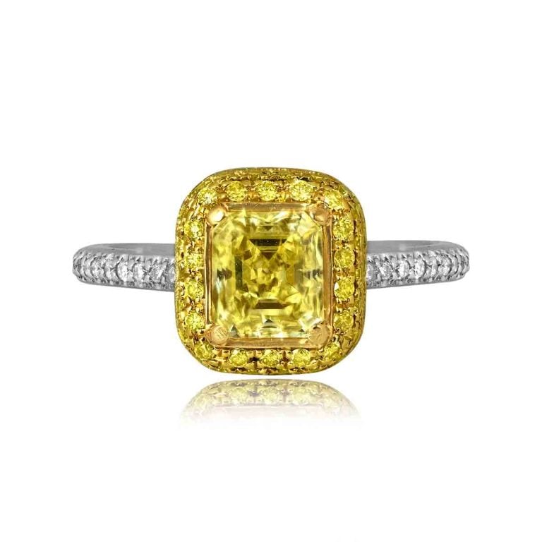 GIA 1.06ct Fancy Yellow Asscher Cut Diamond Eagleview Ring