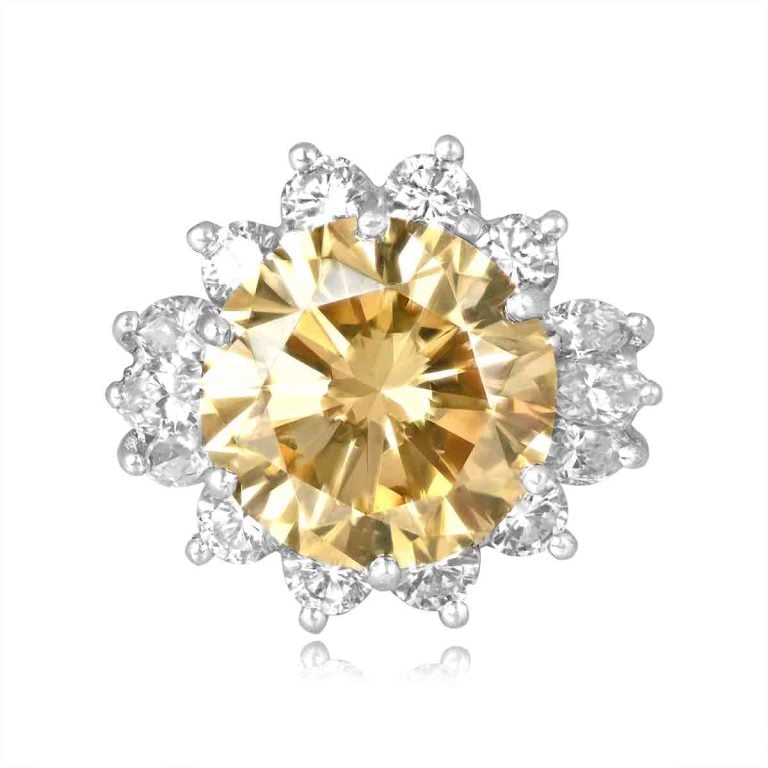 GIA 5.42ct Brownish Orange Yellow Diamond Cluster Woodstown Ring