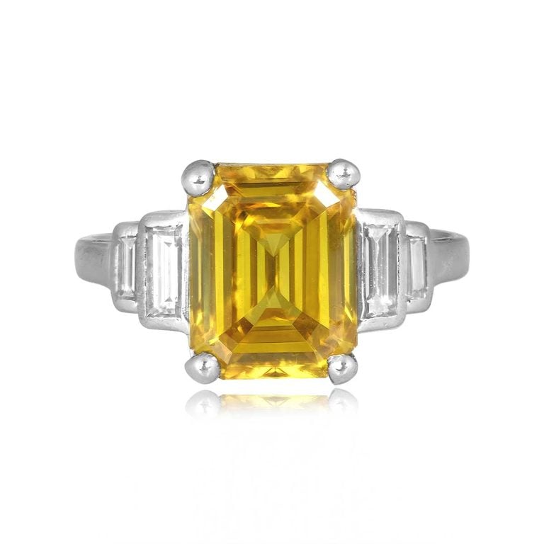 GIA 3.03ct Emerald Cut Fancy Diamond Berwyn Ring