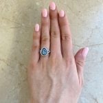 Aquamarine Center with Halo of Sapphires and Diamonds Hand Picture f1 15599