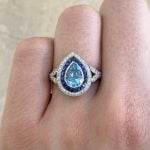 Aquamarine Center With Sapphire and Diamond Halo Ring f2 15599