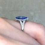 pear shaped aquamarine with double halo Side Finger View f4 15599