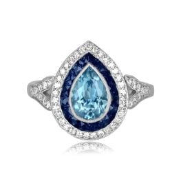 pear shaped aquamarine with a double halo convertable design Cyril Ring and Pendant 15599
