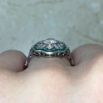 Diamond Center With Emerald Halo in Elongated Filigree Basket View f3 15798