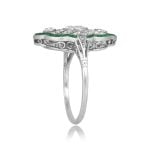Edwardian Era ring with elongated Diamond and Emerald design Davis Ring, Circa 1905 15798