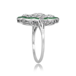 Edwardian Era ring with elongated Diamond and Emerald design Davis Ring, Circa 1905 15798