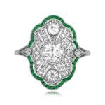 edwardian era ring with diamond and emerald filigree 0.59 carat center diamond Davis Ring 15798