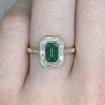 0.81 carat emerald-cut emerald gemstone ring Front Finger View f2 15915