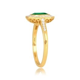 center Emerald stone and Diamond Halo Yellow Gold Abell Ring 15915