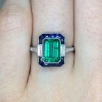Emerald-cut Natural Emerald With Sapphire Halo Finger Picture 15916 f2
