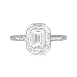 0.80 carat center emerald cut diamond with diamond baguette halo Tillson Ring 15955