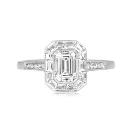 0.80 carat center emerald cut diamond with diamond baguette halo Tillson Ring 15955 TV