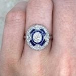 Oval-Cut Sapphire and Diamond Halo Finger View f2 15976