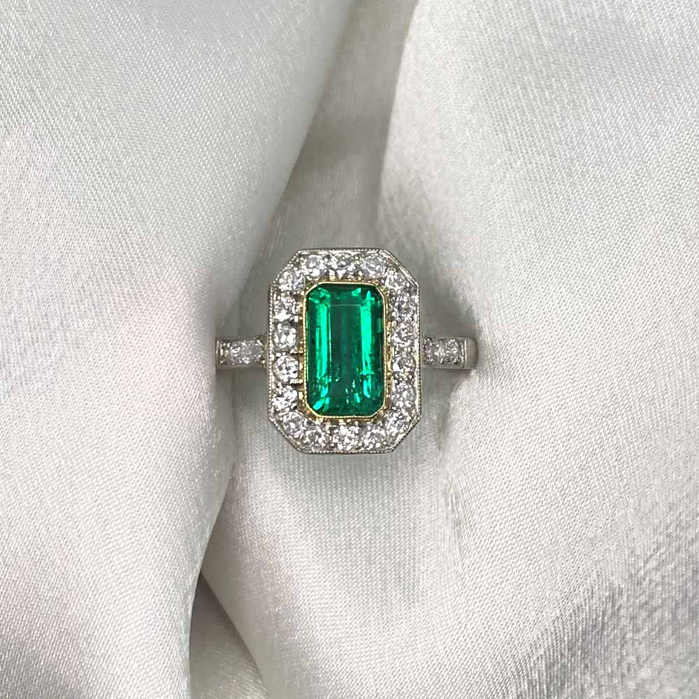 15977-F5 Emerald and Diamond Halo Platinum Ring 15977
