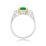 1.07ct Emerald set in gold prongs and Diamond platinum Farwell Ring 15978
