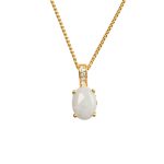 Oval Cut Opal pendant diamonds on bail yellow gold Arbala Necklace