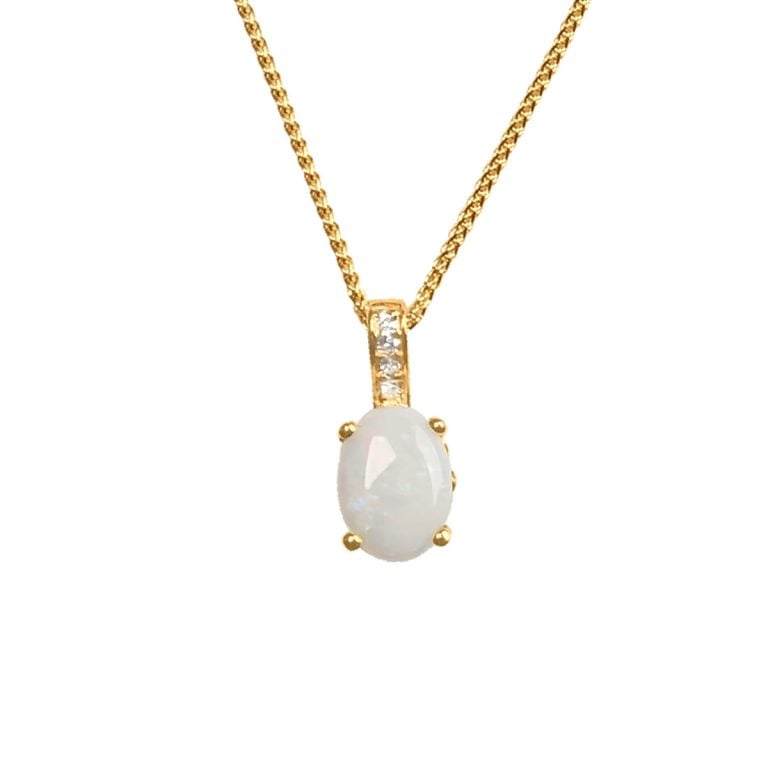 Oval Cut Opal and Diamond Arbala Necklace